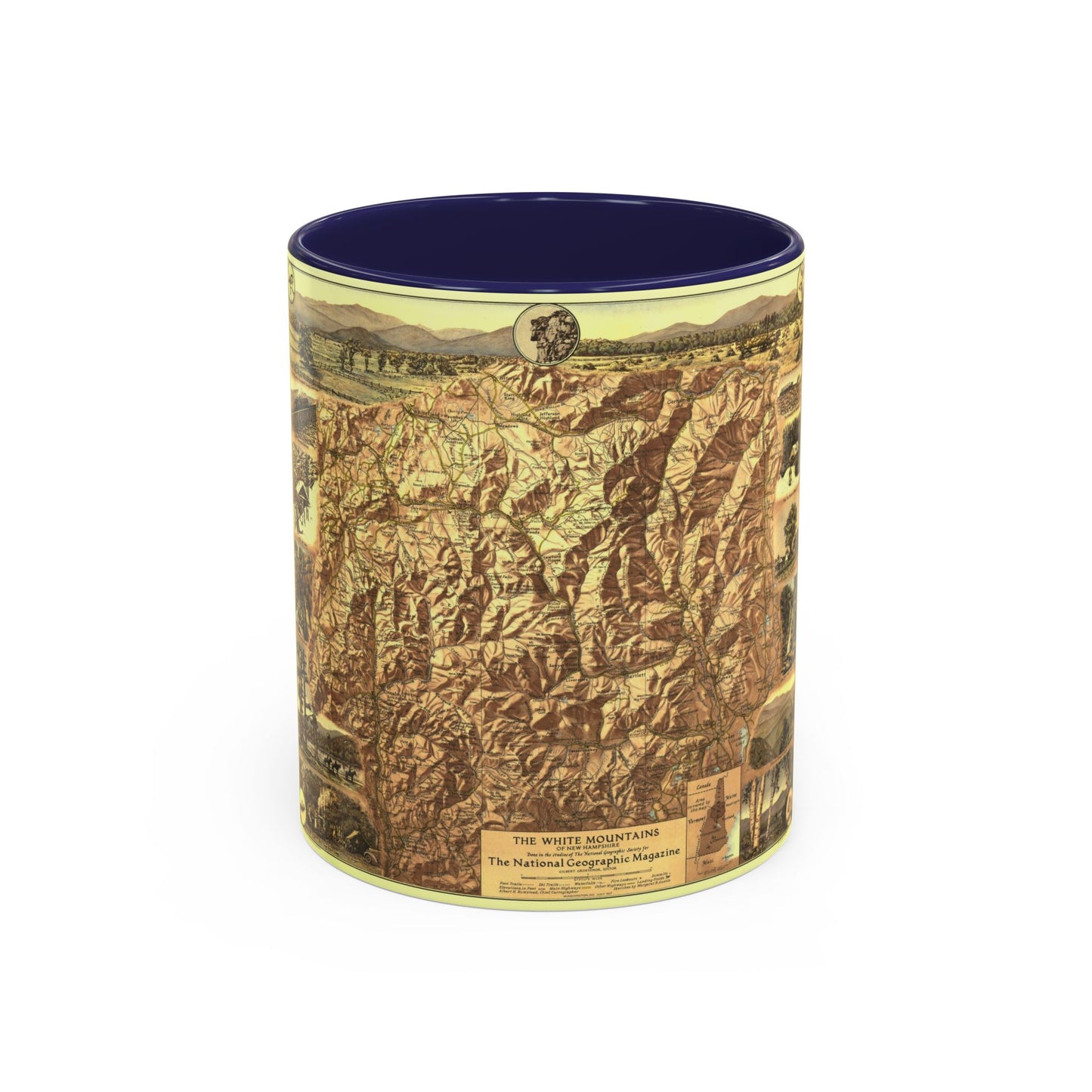 USA - New Hampshire's White Mountains (1937) (Map) Accent Coffee Mug-11oz-Navy-Go Mug Yourself