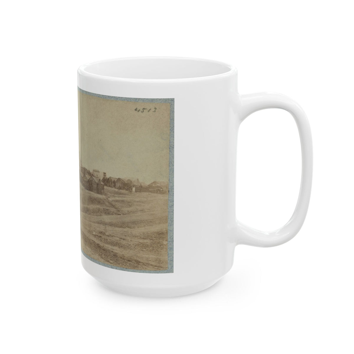 A Camp Made Up Of Small Cabins That Surround A Large Building (U.S. Civil War) White Coffee Mug