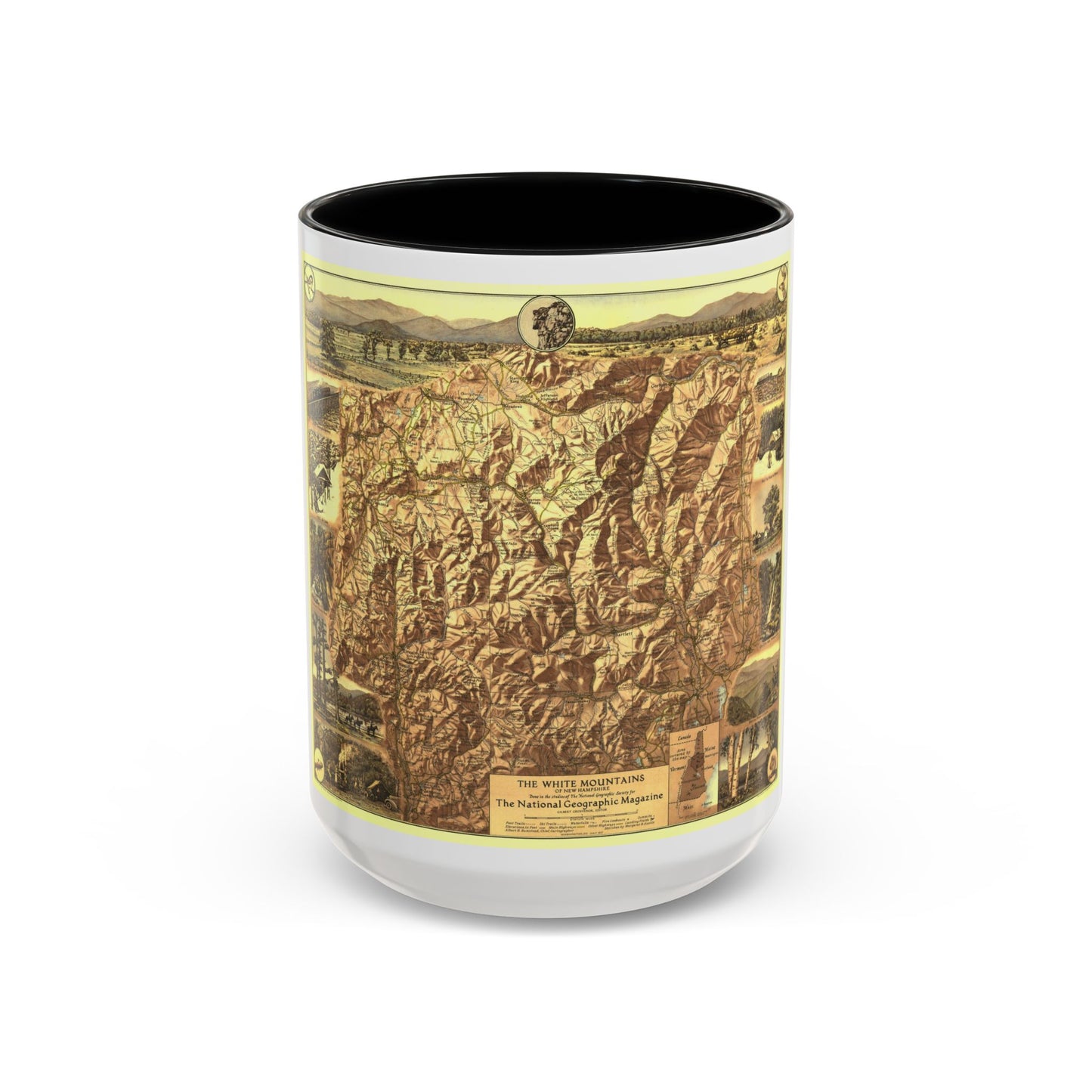 USA - New Hampshire's White Mountains (1937) (Map) Accent Coffee Mug-15oz-Black-Go Mug Yourself