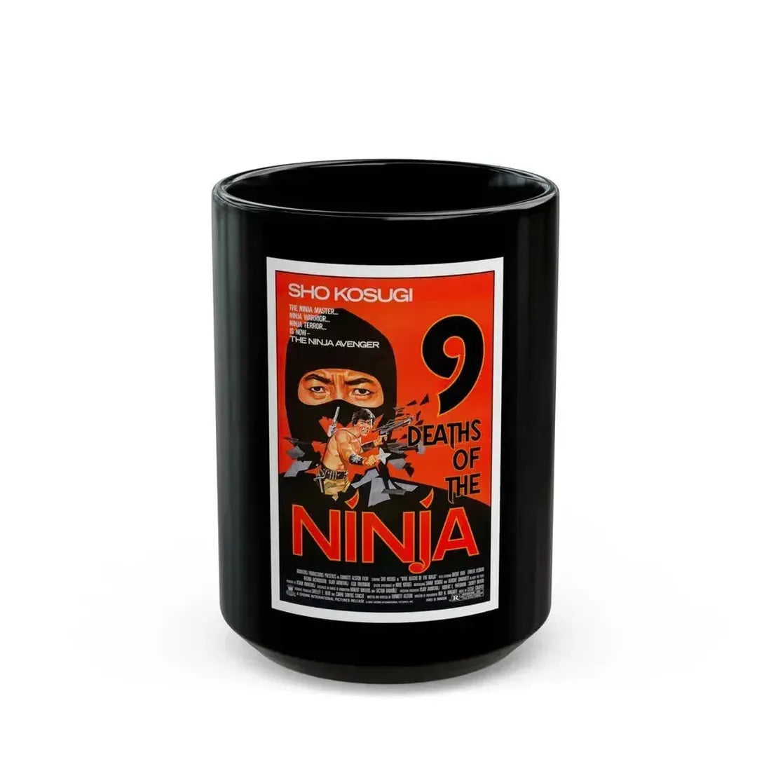 9 DEATHS OF THE NINJA 1985 Movie Poster - Black Coffee Mug 15oz - Go Mug Yourself