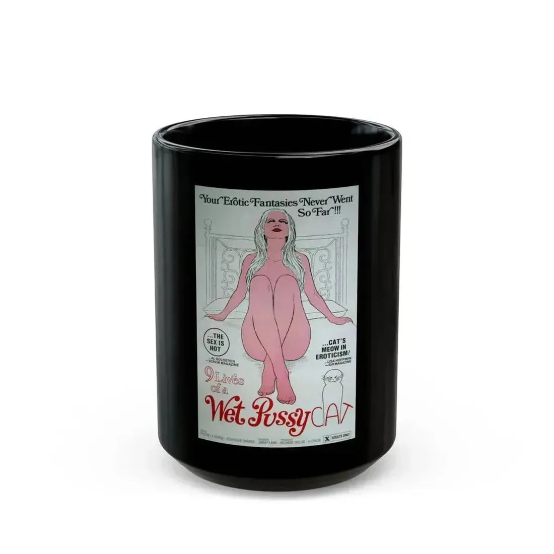 9 LIVES OF A WET PUSSY CAT 1976 Movie Poster - Black Coffee Mug 15oz - Go Mug Yourself