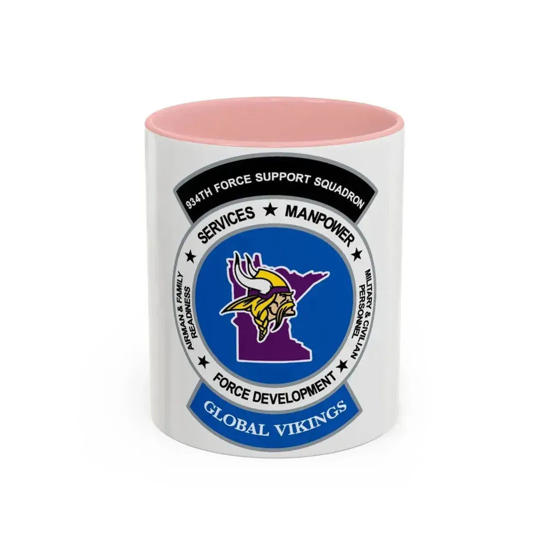 934th Force Support Sq. GLOBAL VIKINGS (U.S. Air Force) Accent Coffee Mug 11oz Pink - Go Mug Yourself