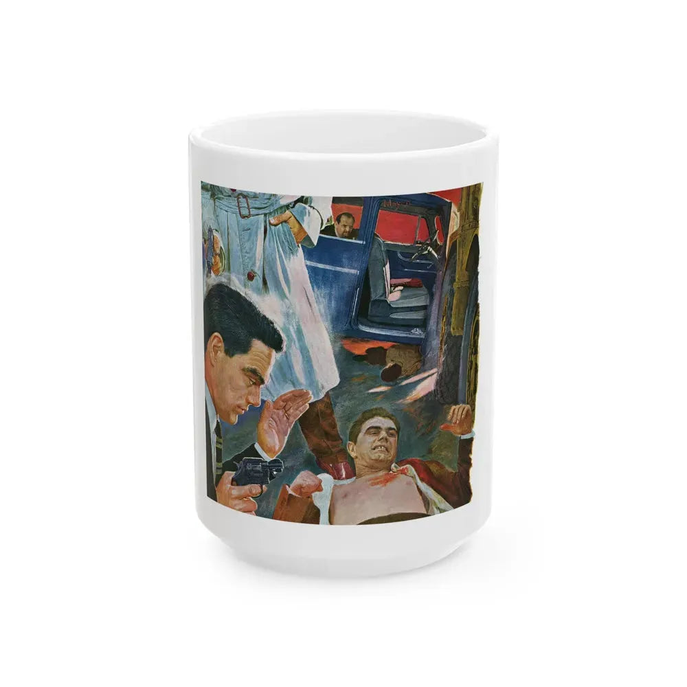 A Bad Day For O'Banion by Daniel Knapp, The Saturday Evening Post, 1960 - White Coffee Mug 15oz - Go Mug Yourself