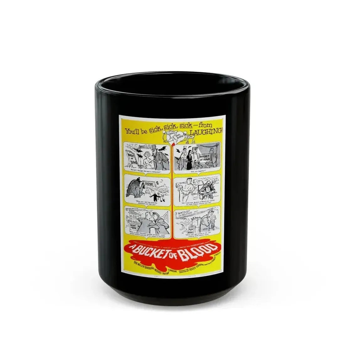 A BUCKET OF BLOOD 1959 Movie Poster - Black Coffee Mug 15oz - Go Mug Yourself