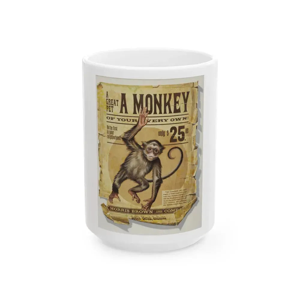 A Great Pet Monkey of Your Very Own, Saturday Evening Post illustrations - White Coffee Mug 15oz - Go Mug Yourself
