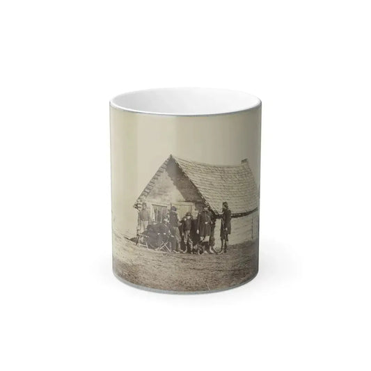A Group of Soldiers, and Two Young Men, One an African American, Stand Outside of Log Cabin Quarters (U.S. Civil War) Color Changing Coffee Mug 11oz Default Title - Go Mug Yourself