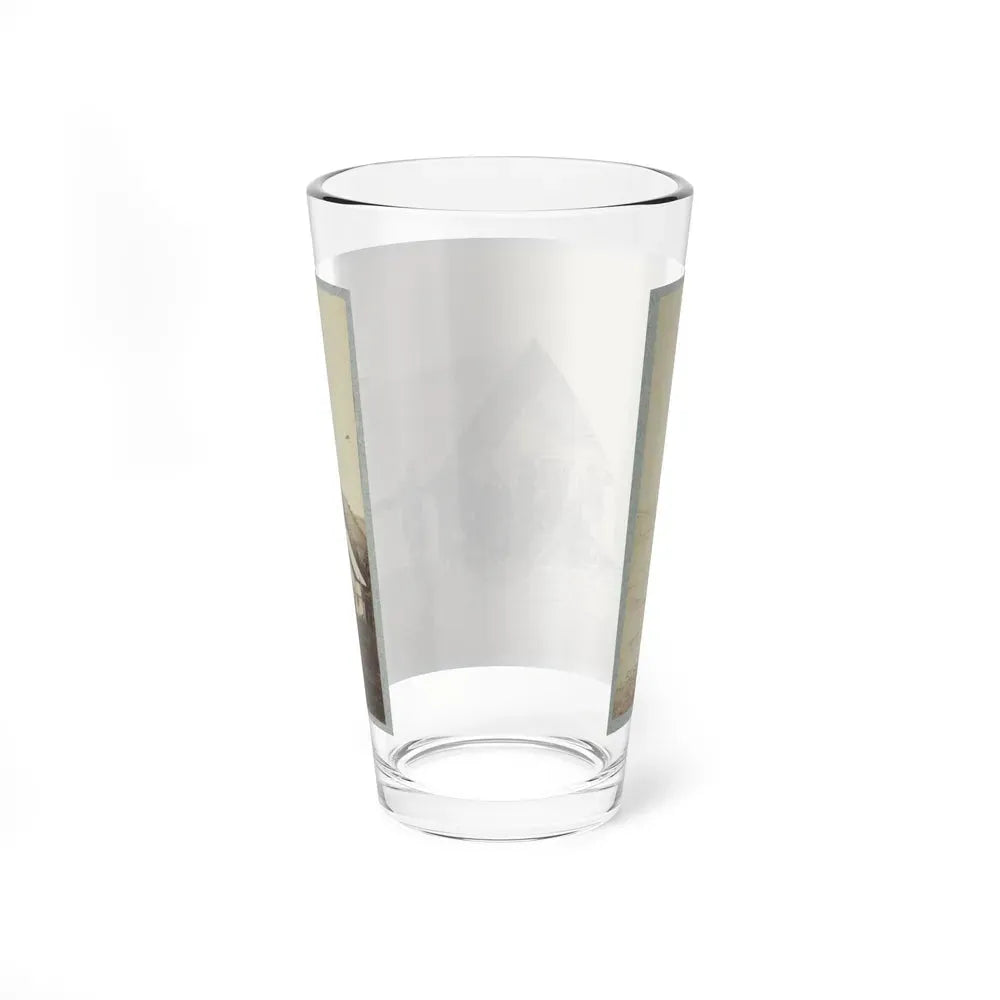 A Group Of Soldiers, And Two Young Men, One An African American, Stand Outside Of Log Cabin Quarters (U.S. Civil War) Pint Glass 16oz - Go Mug Yourself