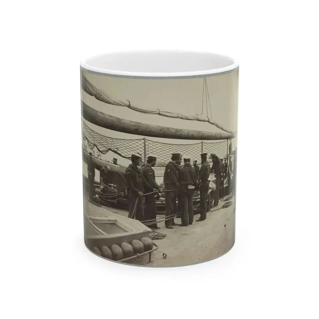A Gun Crew On Deck Of U.S.S. Mendota, James River, Va. (U.S. Civil War) White Coffee Mug 11oz - Go Mug Yourself