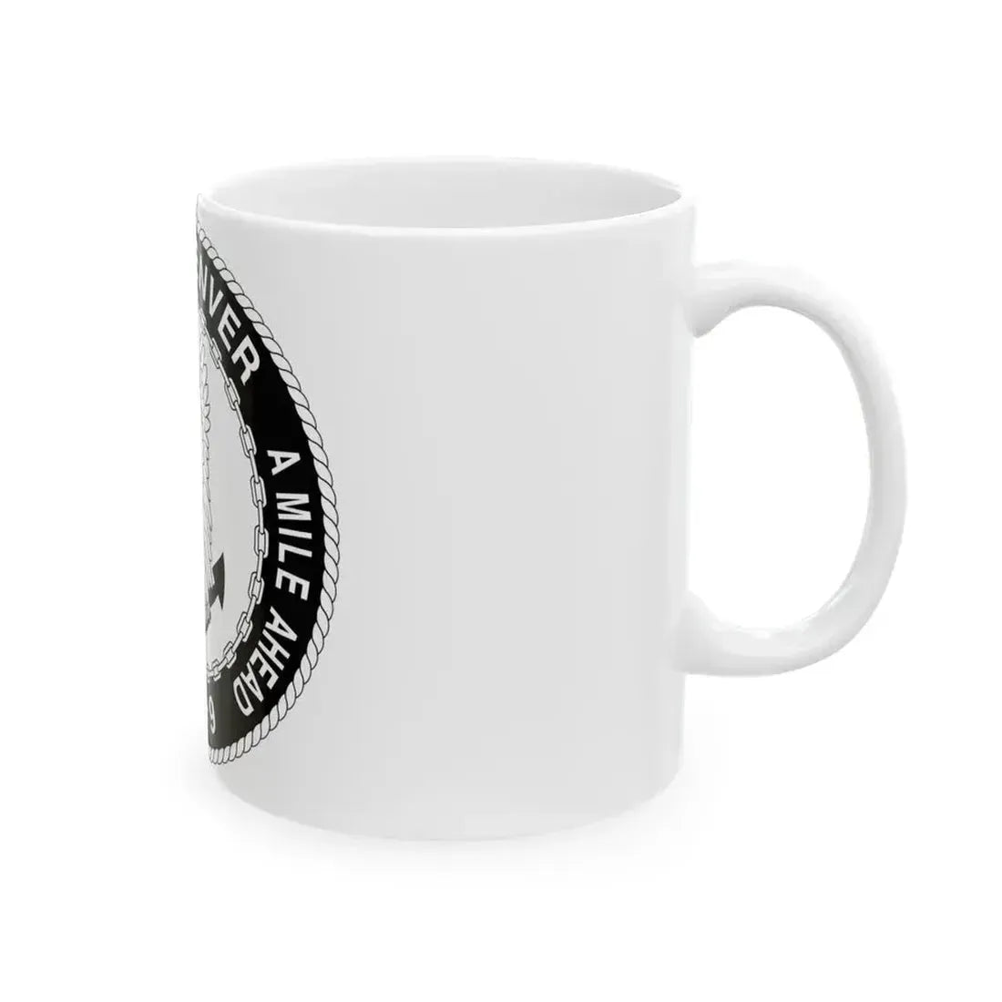 A Mile High USS Denver A Mile Ahead LPD 9 BW (U.S. Navy) White Coffee Mug - Go Mug Yourself