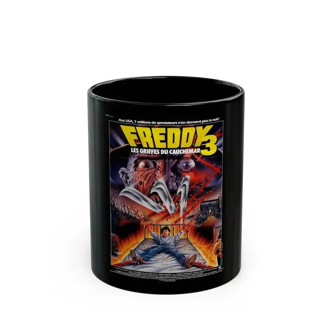 A NIGHTMARE ON ELM STREET 3 - DREAM WARRIORS (FRENCH) 1987 Movie Poster - Black Coffee Mug 11oz - Go Mug Yourself
