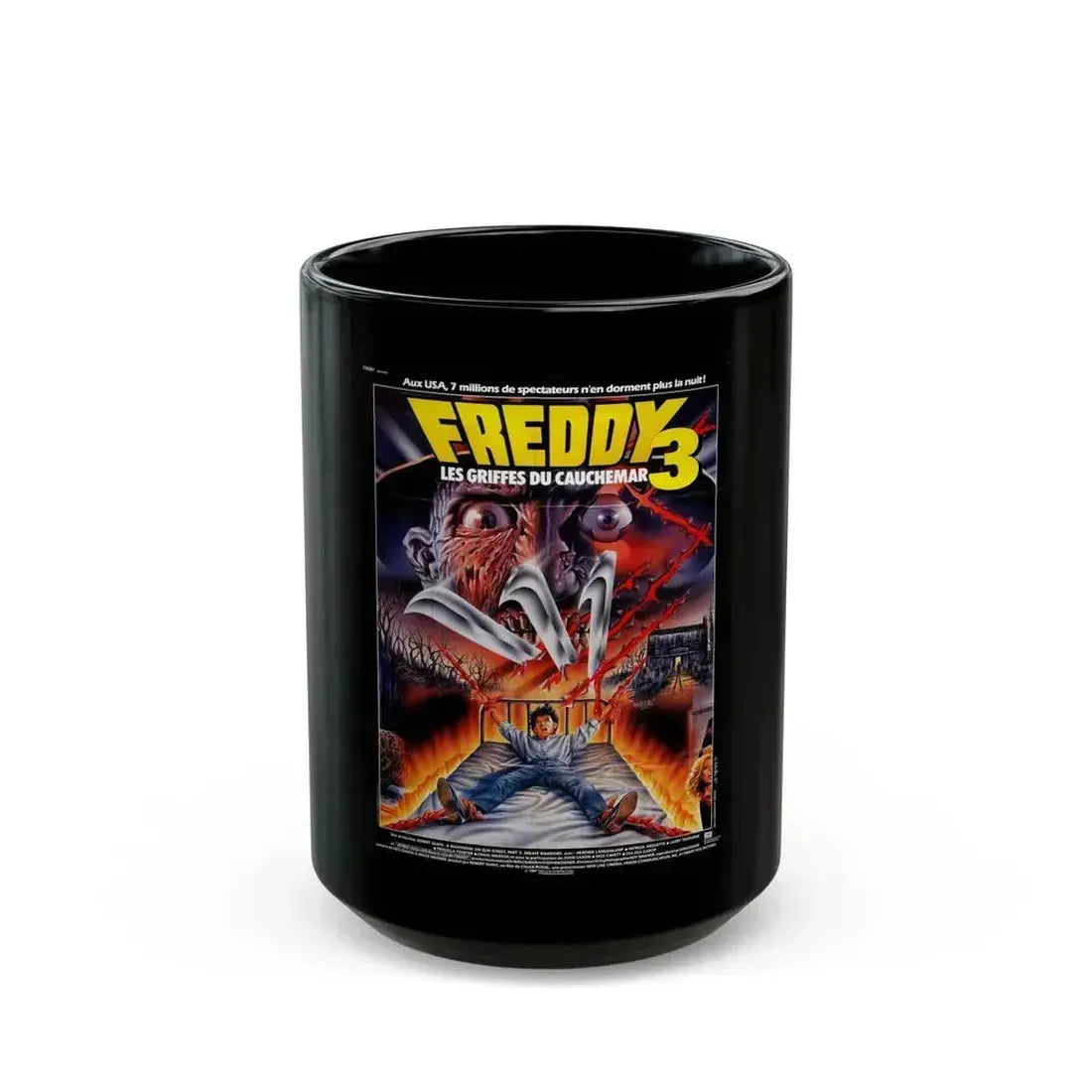 A NIGHTMARE ON ELM STREET 3 - DREAM WARRIORS (FRENCH) 1987 Movie Poster - Black Coffee Mug 15oz - Go Mug Yourself