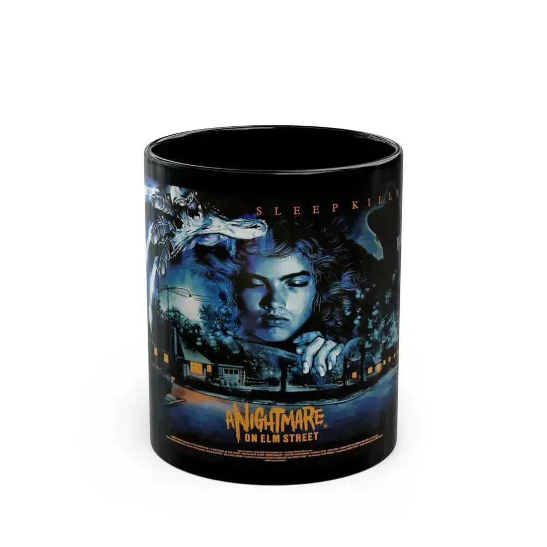 A NIGHTMARE ON ELM STREET (UK) 1984 Movie Poster - Black Coffee Mug 11oz - Go Mug Yourself
