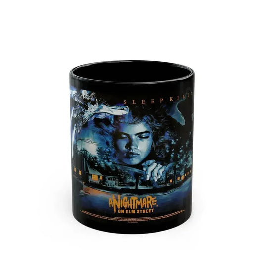 A NIGHTMARE ON ELM STREET (UK) 1984 Movie Poster - Black Coffee Mug 11oz - Go Mug Yourself