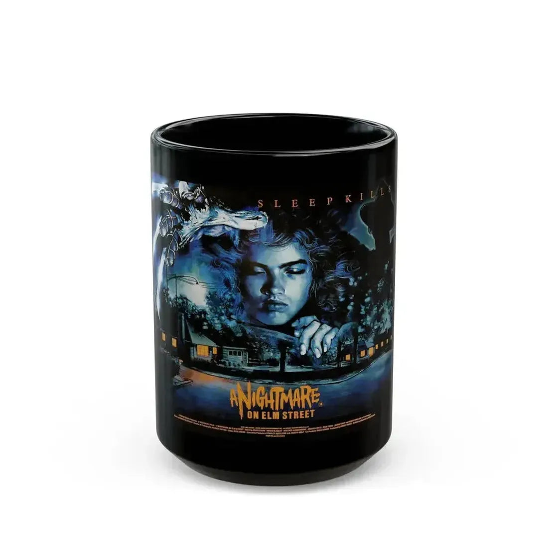 A NIGHTMARE ON ELM STREET (UK) 1984 Movie Poster - Black Coffee Mug 15oz - Go Mug Yourself