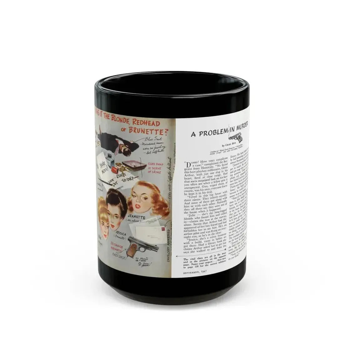 A Problem In Murder, Coronet magazine, September 1947 - Black Coffee Mug 15oz - Go Mug Yourself