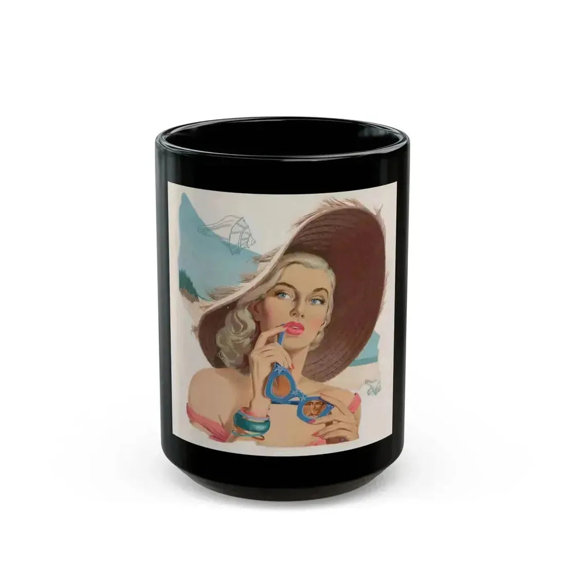 A Romance by the Beach, story illustration - Black Coffee Mug 15oz - Go Mug Yourself