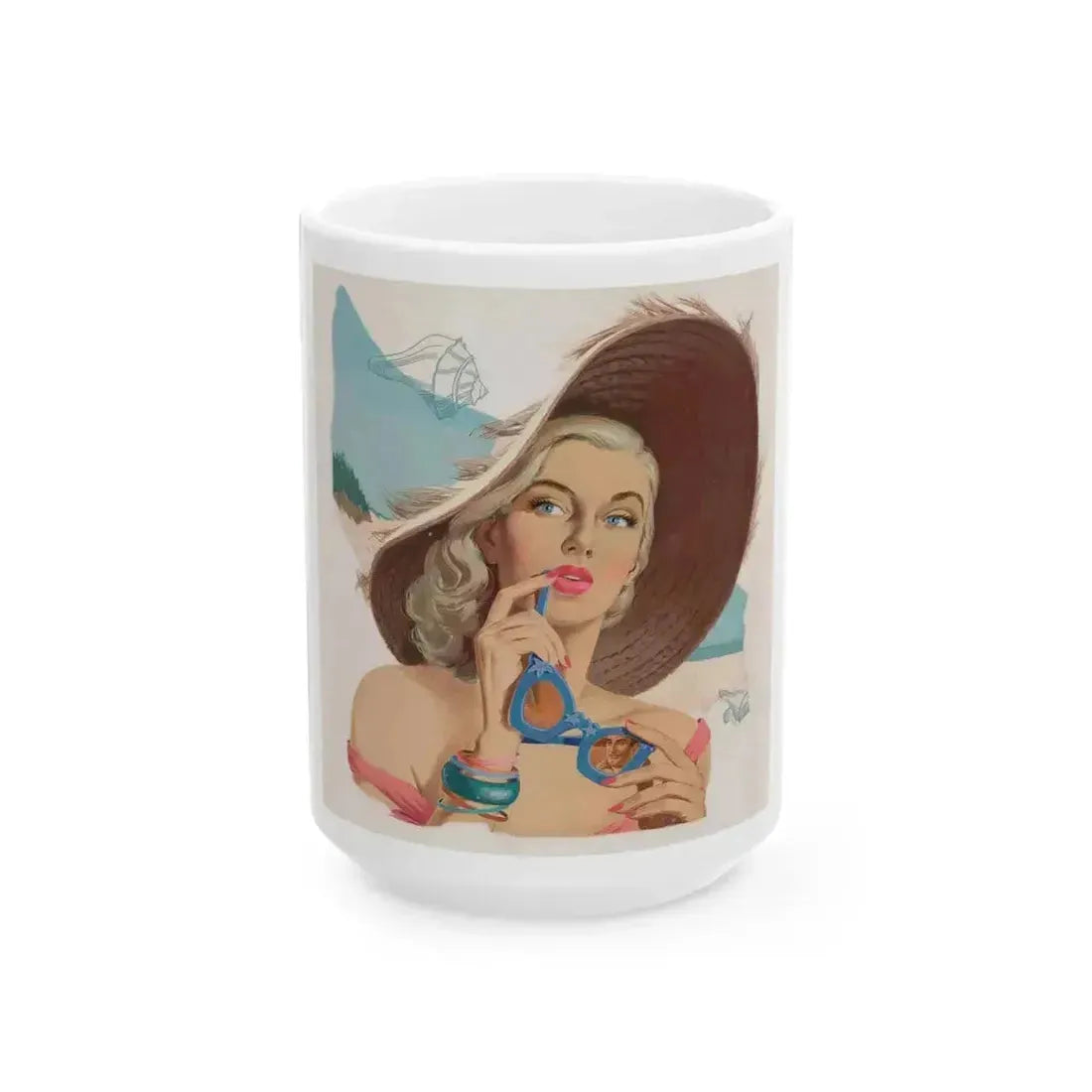 A Romance by the Beach, story illustration - White Coffee Mug 15oz - Go Mug Yourself