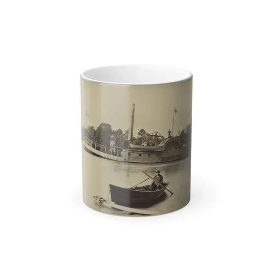 A Sailor Sits in a Small Boat in the Foreground With a Side Wheeler in the Rear (U.S. Civil War) Color Changing Coffee Mug 11oz Default Title - Go Mug Yourself