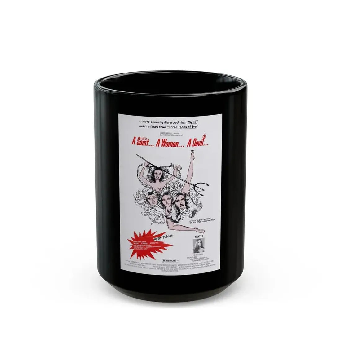 A SAINT... A WOMAN... A DEVIL 1977 Movie Poster - Black Coffee Mug 15oz - Go Mug Yourself