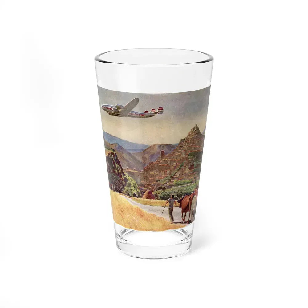 A TWA Starliner On The Road To Rome, The Saturday Evening Post advertisement, October 4, 1947 (Magazine Illustration) Pint Glass 16oz 16oz - Go Mug Yourself