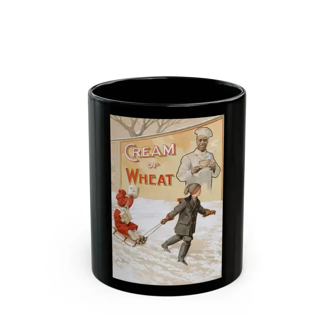 A Winter Scene, Cream of Wheat ad illustration, 1911 - Black Coffee Mug 11oz - Go Mug Yourself