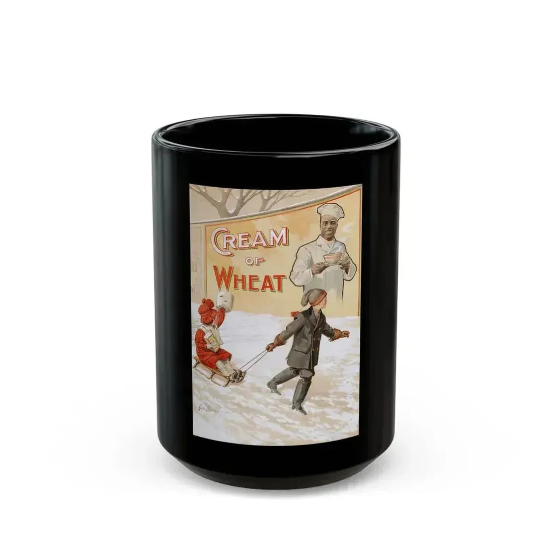 A Winter Scene, Cream of Wheat ad illustration, 1911 - Black Coffee Mug 15oz - Go Mug Yourself