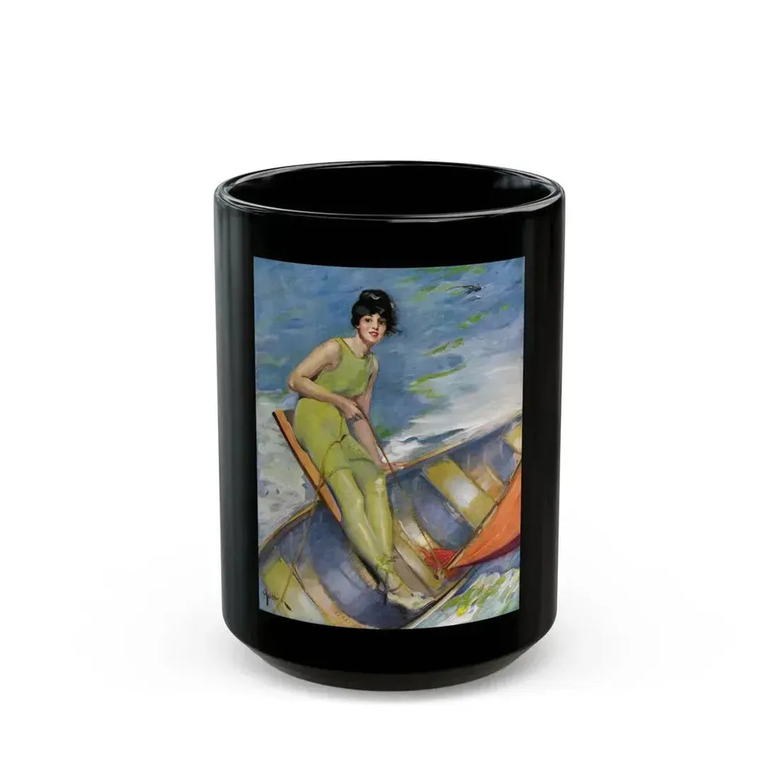 A Woman Sailing, illustration, 1914 - Black Coffee Mug 15oz - Go Mug Yourself