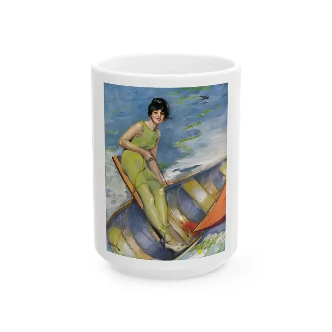 A Woman Sailing, illustration, 1914 - White Coffee Mug 15oz - Go Mug Yourself