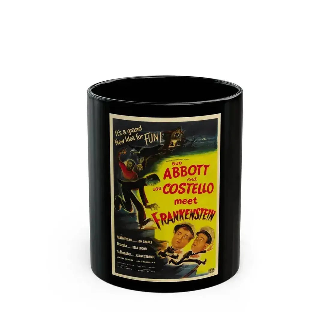ABBOT AND COSTELLO MEET FRANKENSTEIN 1948 Movie Poster - Black Coffee Mug 11oz - Go Mug Yourself