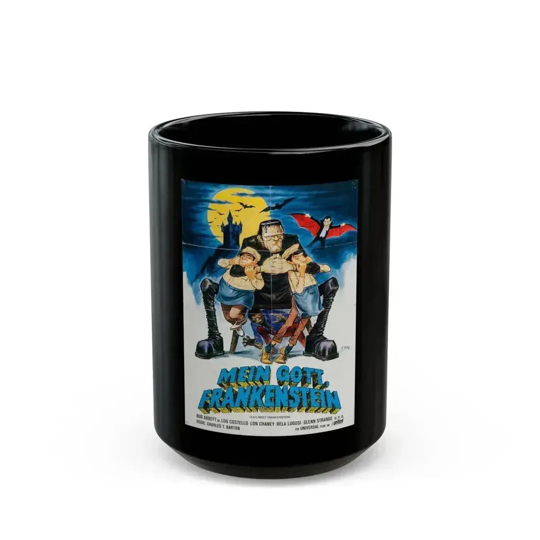 ABBOTT AND COSTELLO MEET FRANKENSTEIN (GERMAN) 1948 Movie Poster - Black Coffee Mug 15oz - Go Mug Yourself