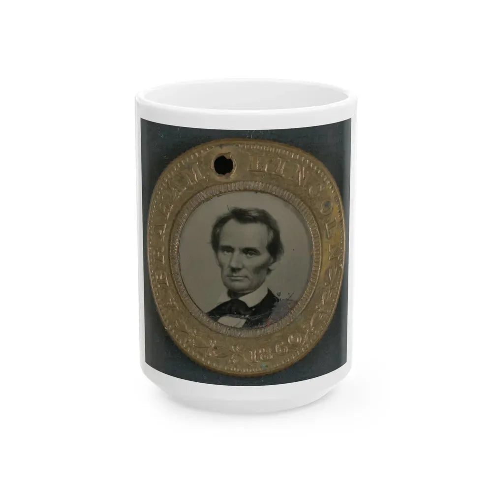Abraham Lincoln-Hannibel Hamlin Campaign Button For 1860 Presidential Election (U.S. Civil War) White Coffee Mug 15oz - Go Mug Yourself