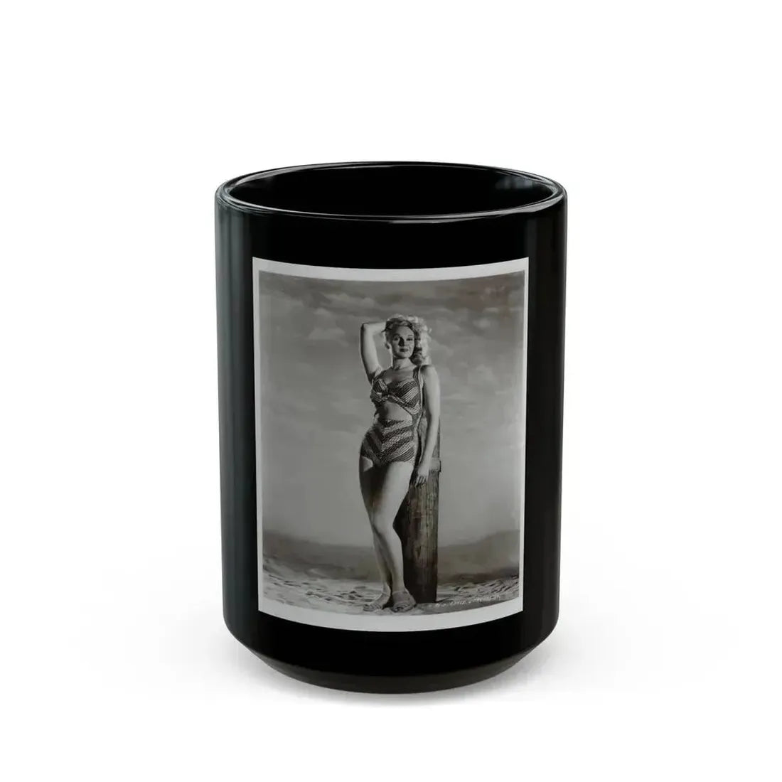 Adele Jergens #120 - 8x10 B&W Photo of Full Body 2-Piece Swimsuit Cheesecake Photo (Vintage Female Icon) Black Coffee Mug 15oz - Go Mug Yourself