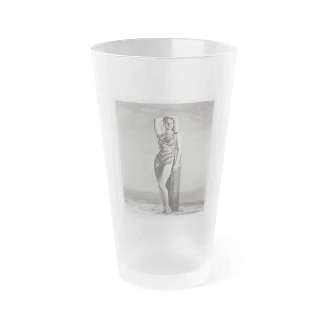 Adele Jergens #120 - 8x10 B&W Photo of Full Body 2-Piece Swimsuit Cheesecake Photo (Vintage Female Icon) Frosted Pint Glass 16oz 16oz Frosted - Go Mug Yourself