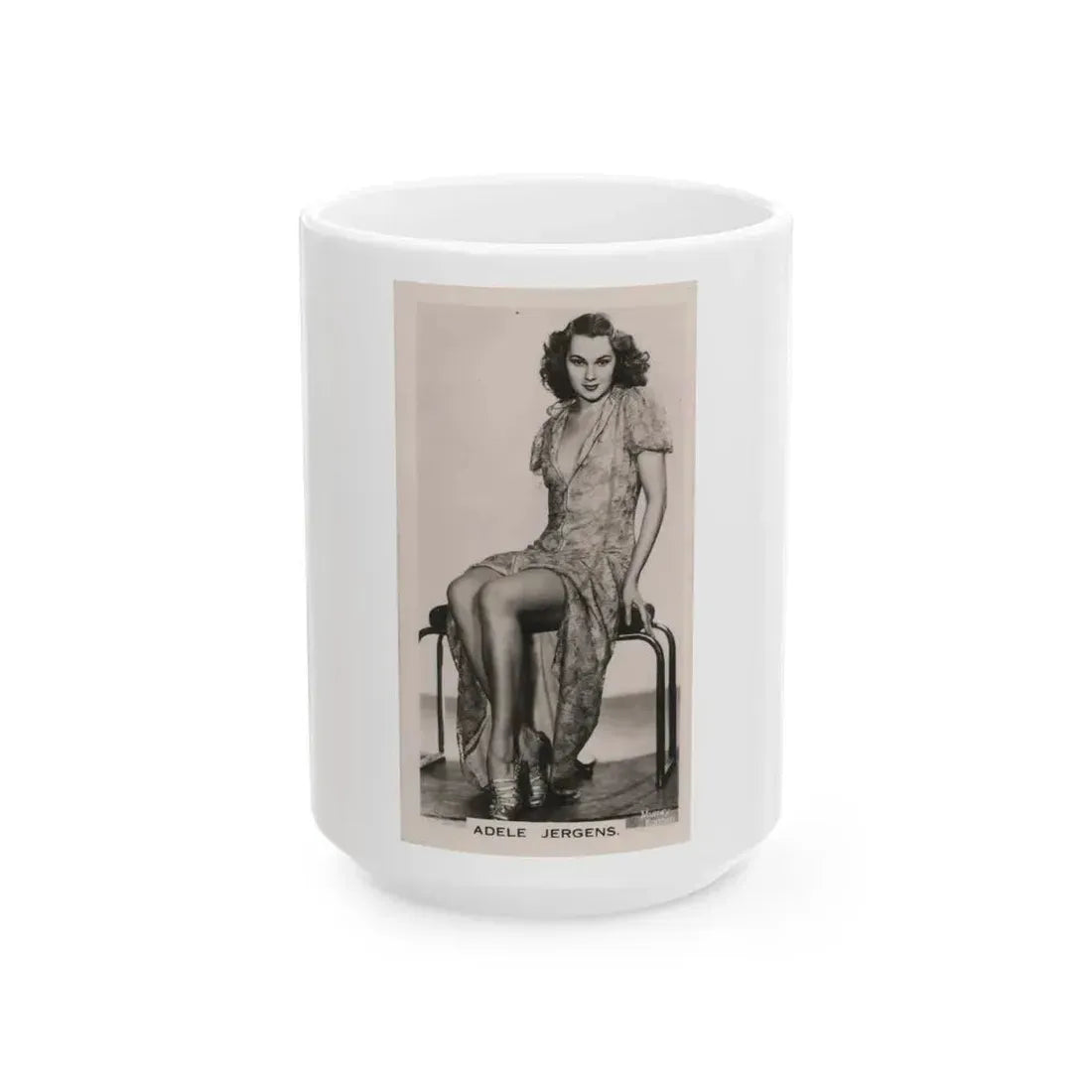 Adele Jergens #123 - Mid or Late 1930's Tiny Trading Card (Vintage Female Icon) White Coffee Mug 15oz - Go Mug Yourself
