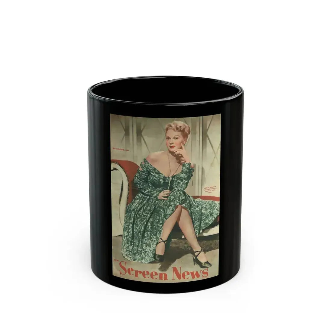 Adele Jergens #228 - Screen News Mag. Cover 10-20-50 (Vintage Female Icon) Black Coffee Mug 11oz - Go Mug Yourself