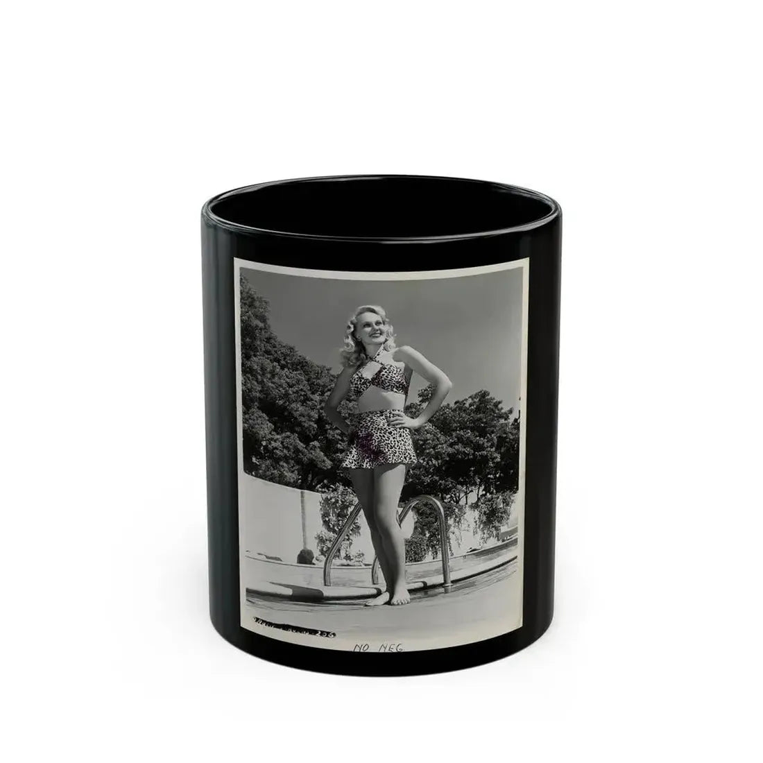 Adele Jergens #251 - B&W Full Body Cheesecake Photo (Vintage Female Icon) Black Coffee Mug 11oz - Go Mug Yourself