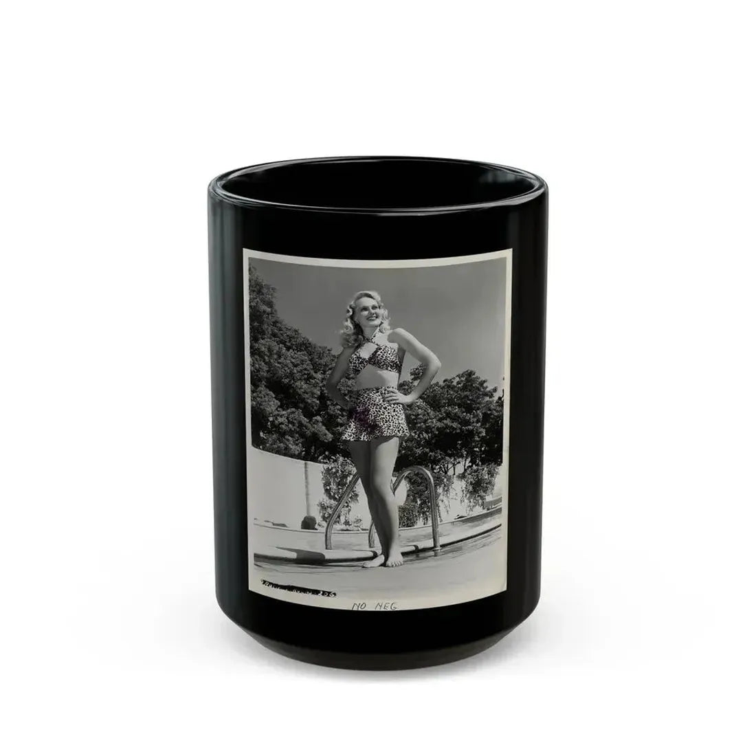 Adele Jergens #251 - B&W Full Body Cheesecake Photo (Vintage Female Icon) Black Coffee Mug 15oz - Go Mug Yourself