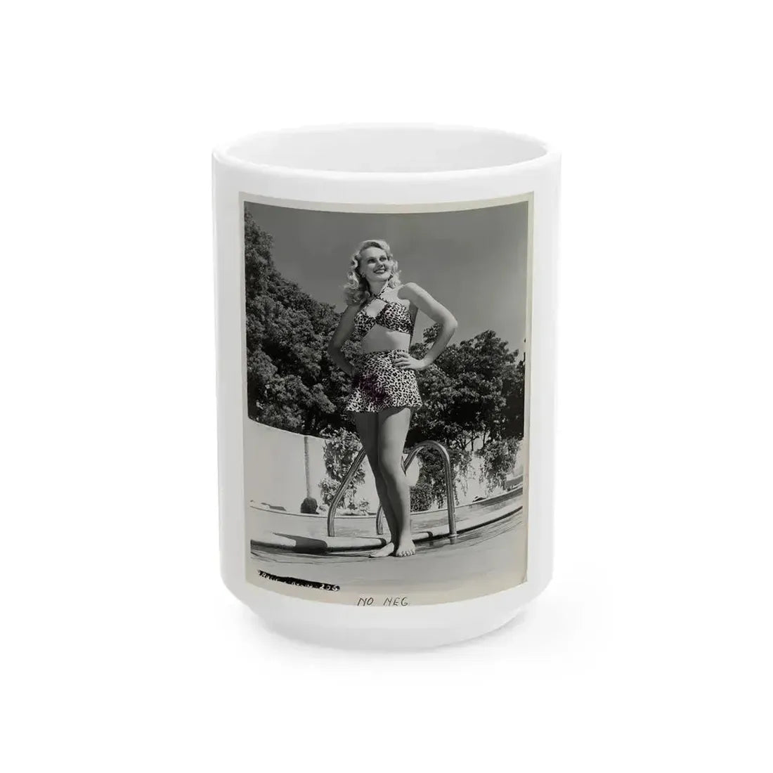Adele Jergens #251 - B&W Full Body Cheesecake Photo (Vintage Female Icon) White Coffee Mug 15oz - Go Mug Yourself