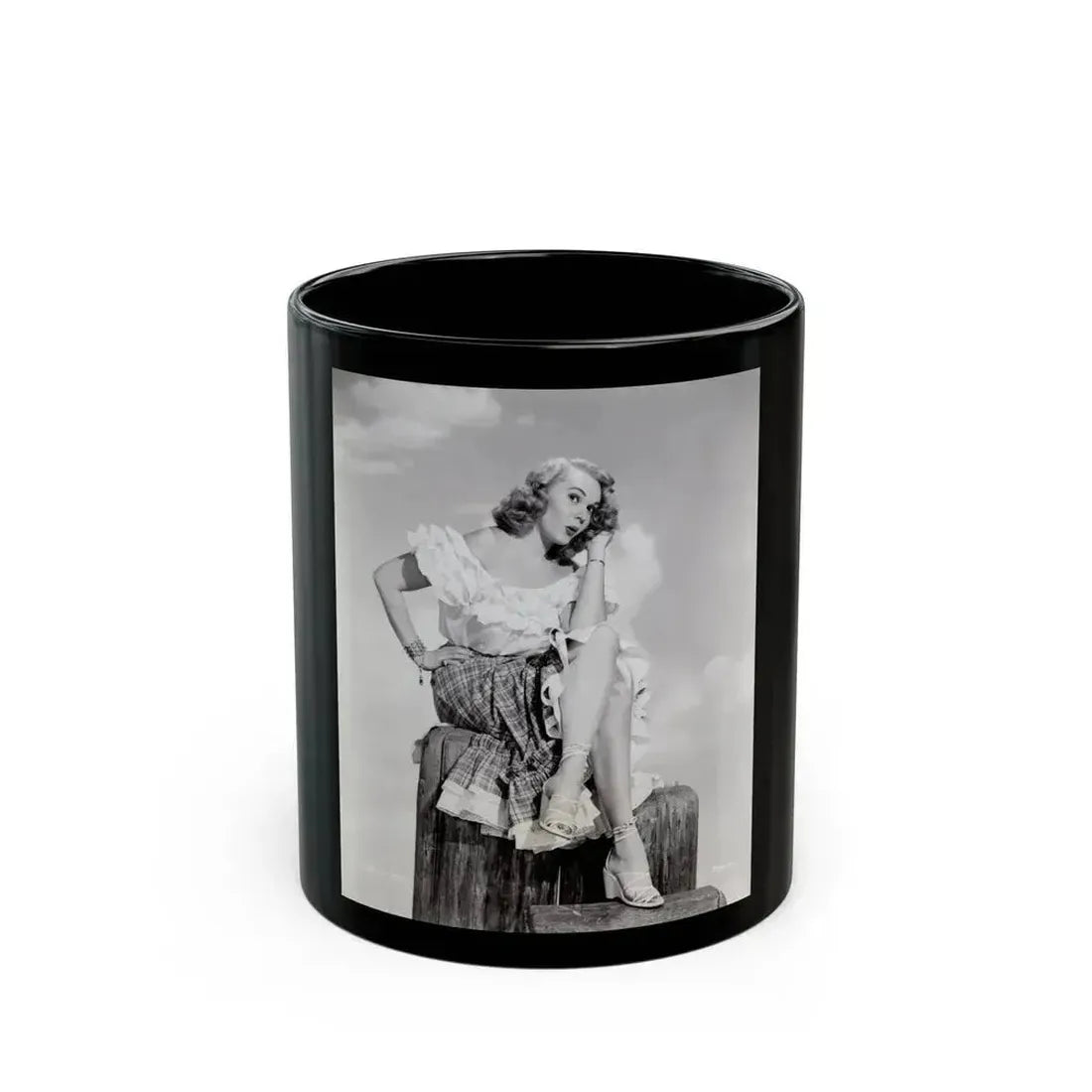 Adele Jergens #271 - 7x9 Vintage B&W Full Body Sandal Heel Clads, Feet & Leggy Photo from 4-2-52 (Vintage Female Icon) Black Coffee Mug 11oz - Go Mug Yourself