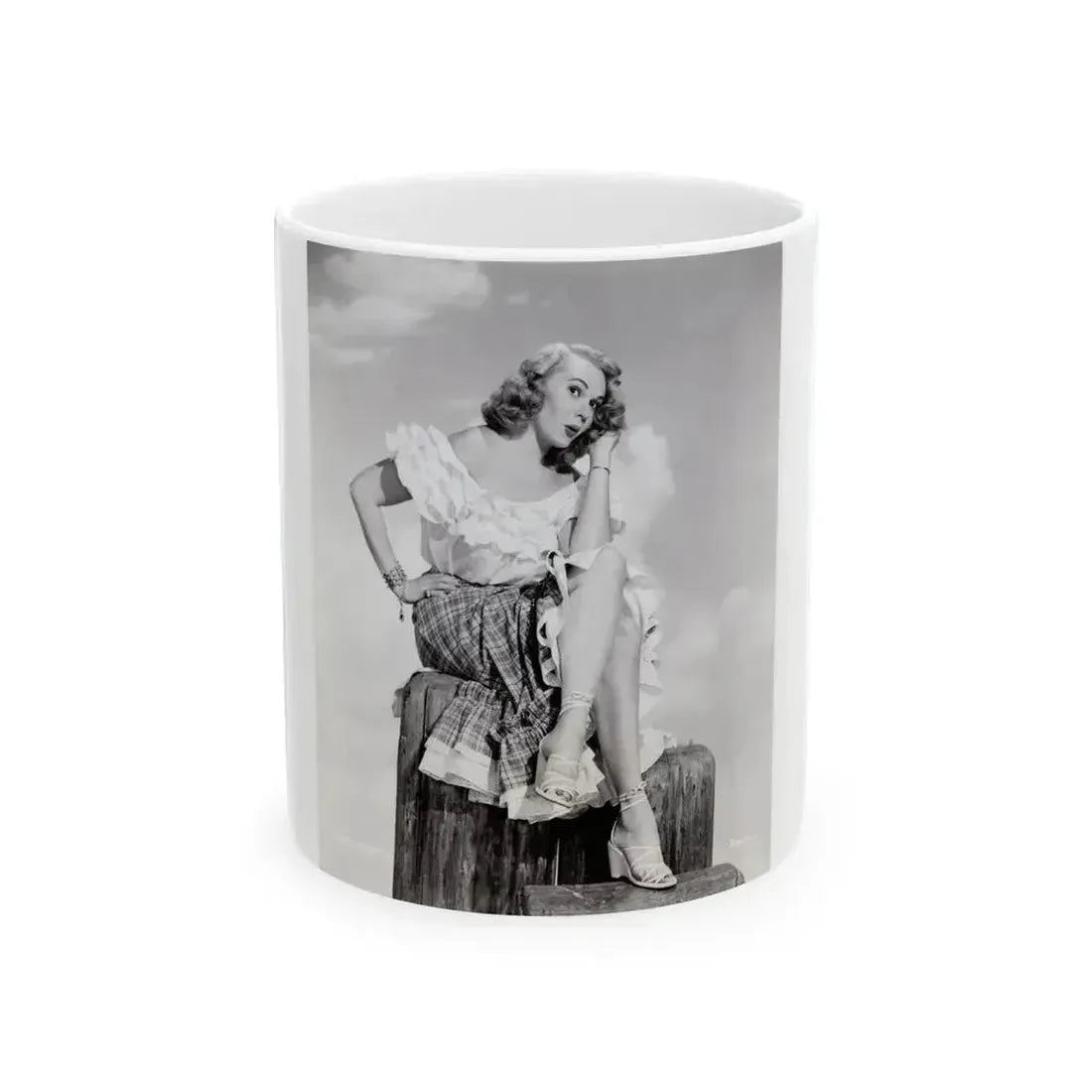 Adele Jergens #271 - 7x9 Vintage B&W Full Body Sandal Heel Clads, Feet & Leggy Photo from 4-2-52 (Vintage Female Icon) White Coffee Mug 11oz - Go Mug Yourself