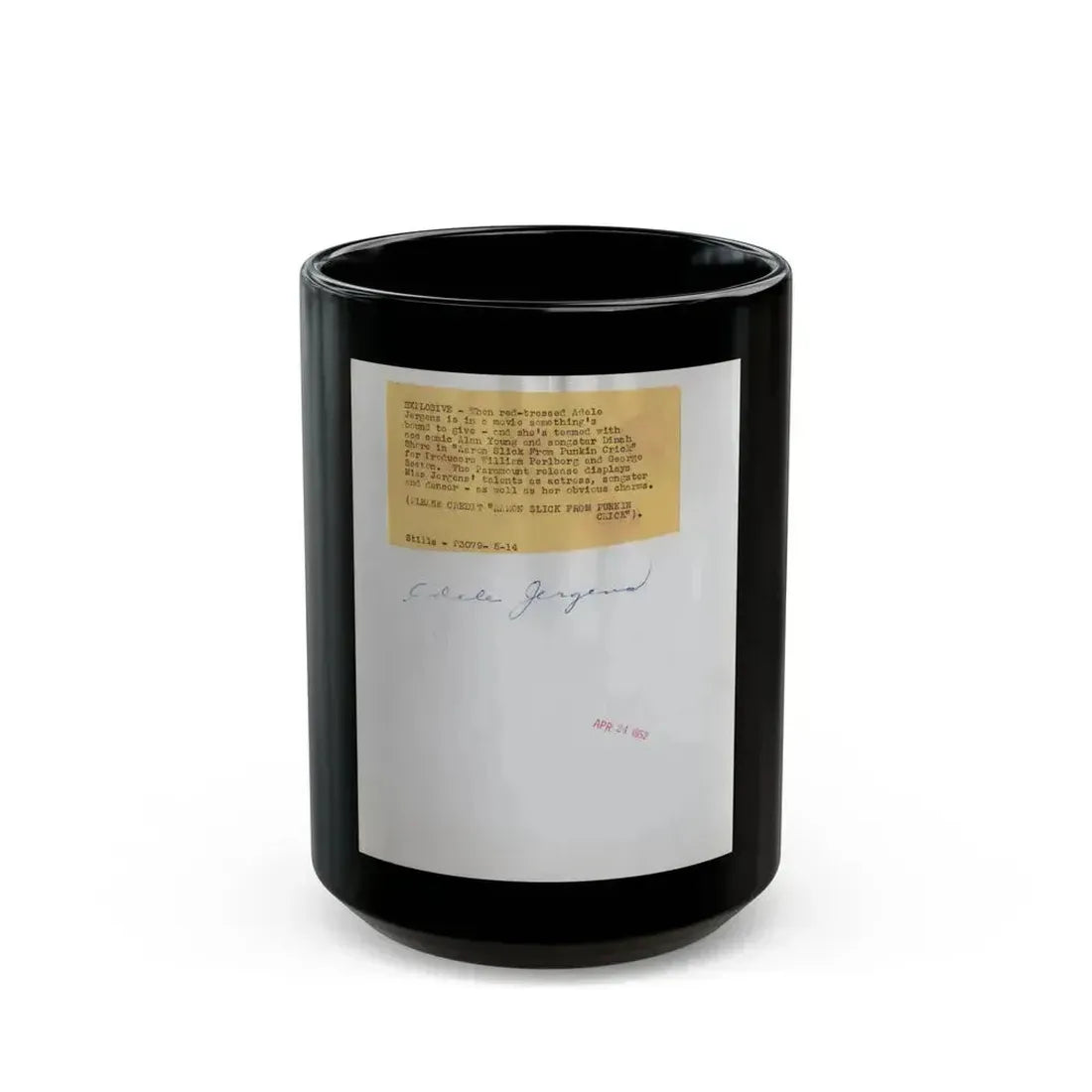 Adele Jergens #272 - 7x9 Vintage B&W Full Body Sandal Heel Clads, Feet & Leggy Photo from 4-24-52 (Vintage Female Icon) Black Coffee Mug 15oz - Go Mug Yourself