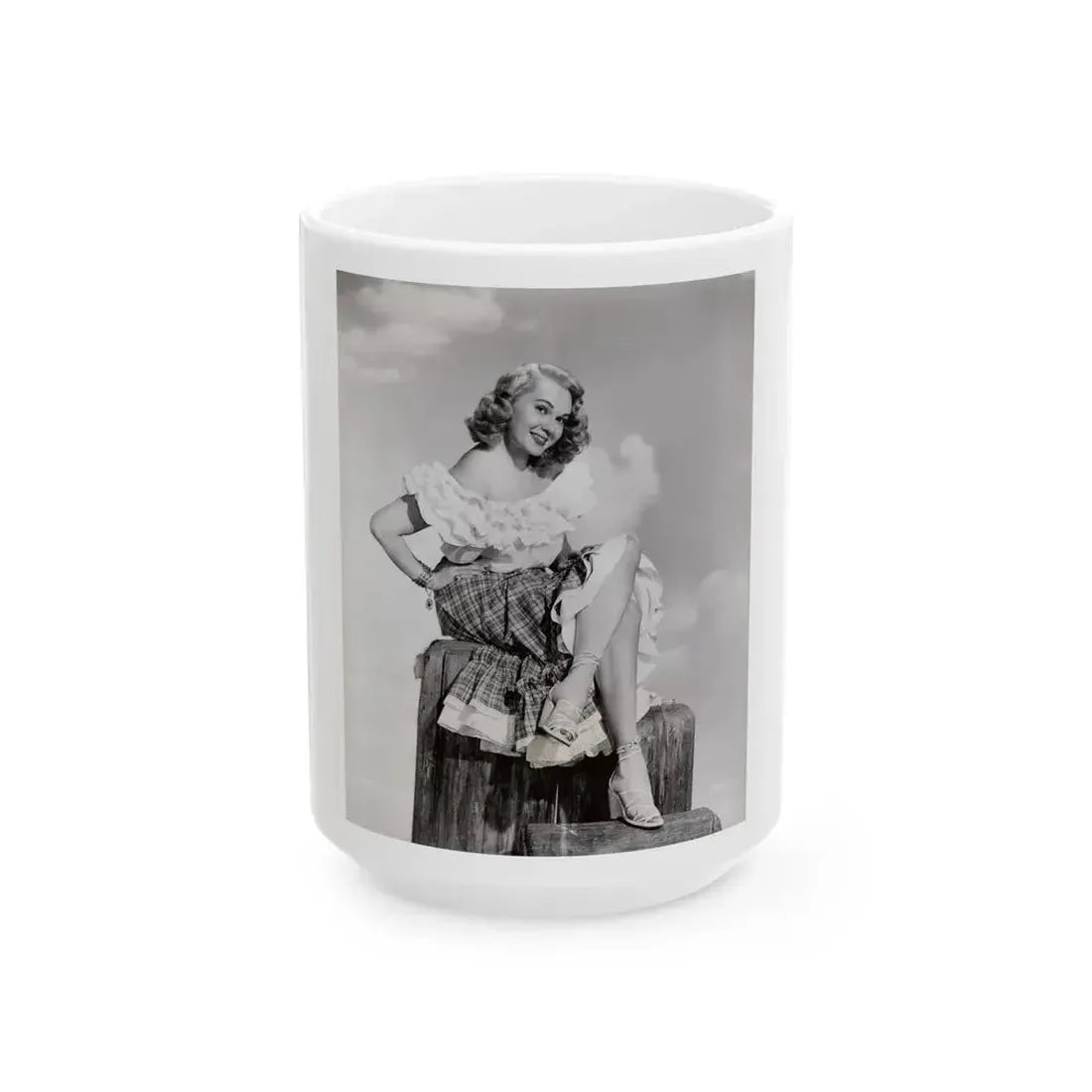 Adele Jergens #272 - 7x9 Vintage B&W Full Body Sandal Heel Clads, Feet & Leggy Photo from 4-24-52_1 (Vintage Female Icon) White Coffee Mug 15oz - Go Mug Yourself