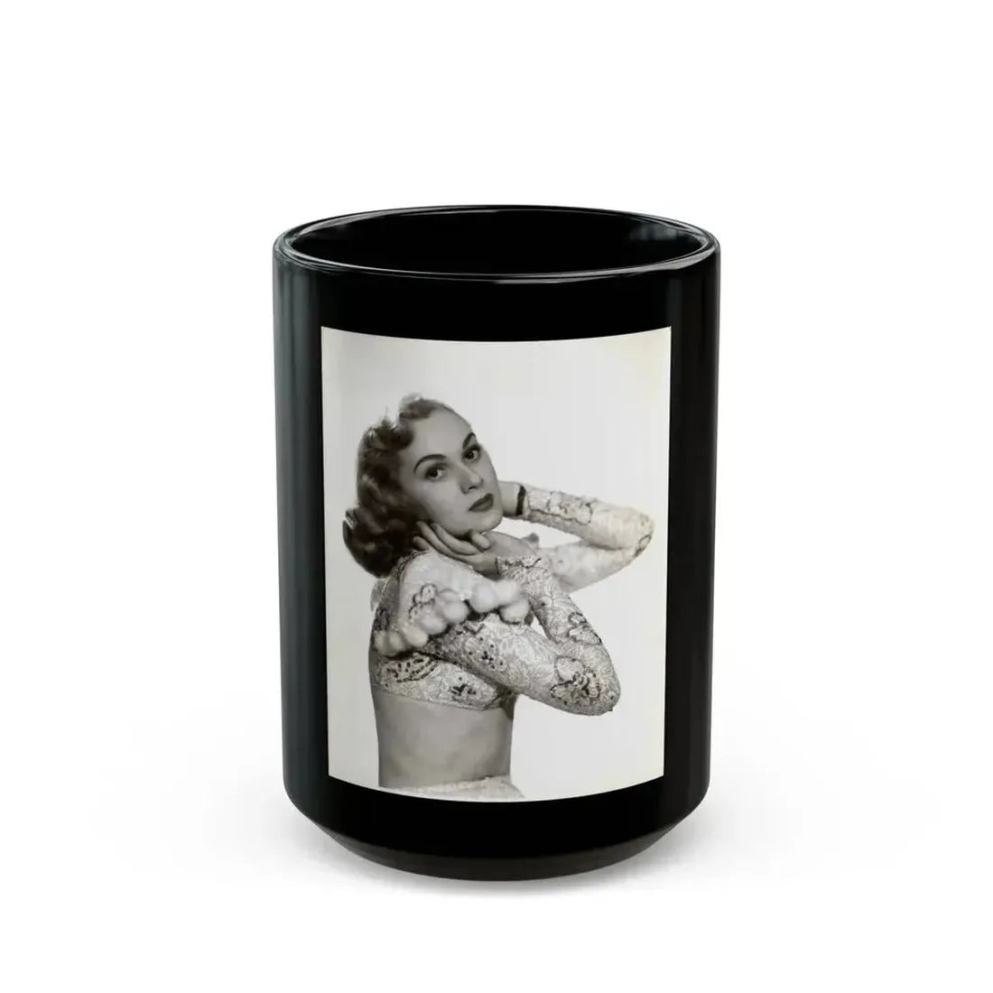 Adele Jergens #285 - 8x10 Vinatge B&W Waist to Head Glamour Photo Showgirl to Chorus Girl from 7-10-38 (Vintage Female Icon) Black Coffee Mug 15oz - Go Mug Yourself