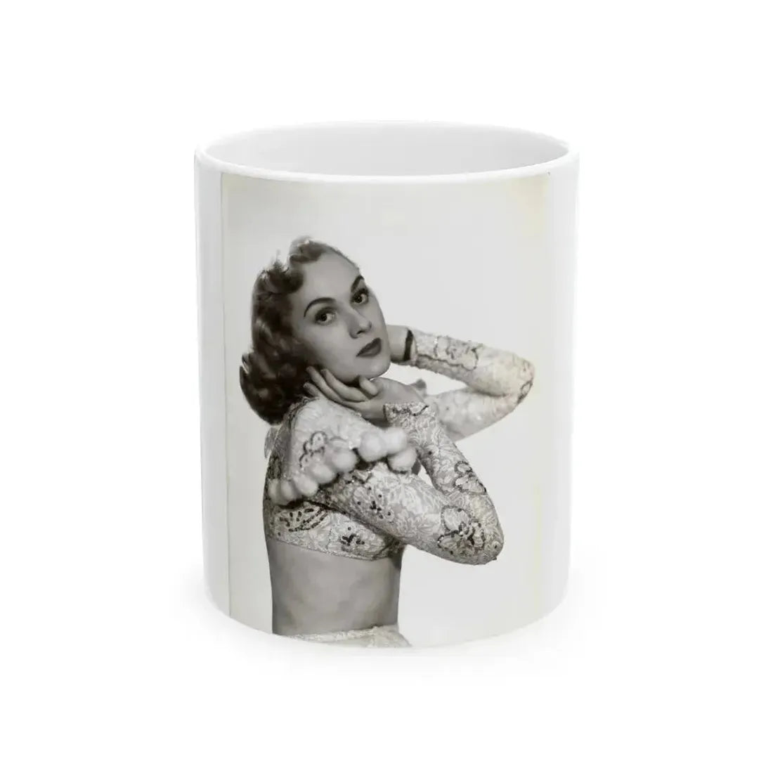 Adele Jergens #285 - 8x10 Vinatge B&W Waist to Head Glamour Photo Showgirl to Chorus Girl from 7-10-38 (Vintage Female Icon) White Coffee Mug 11oz - Go Mug Yourself