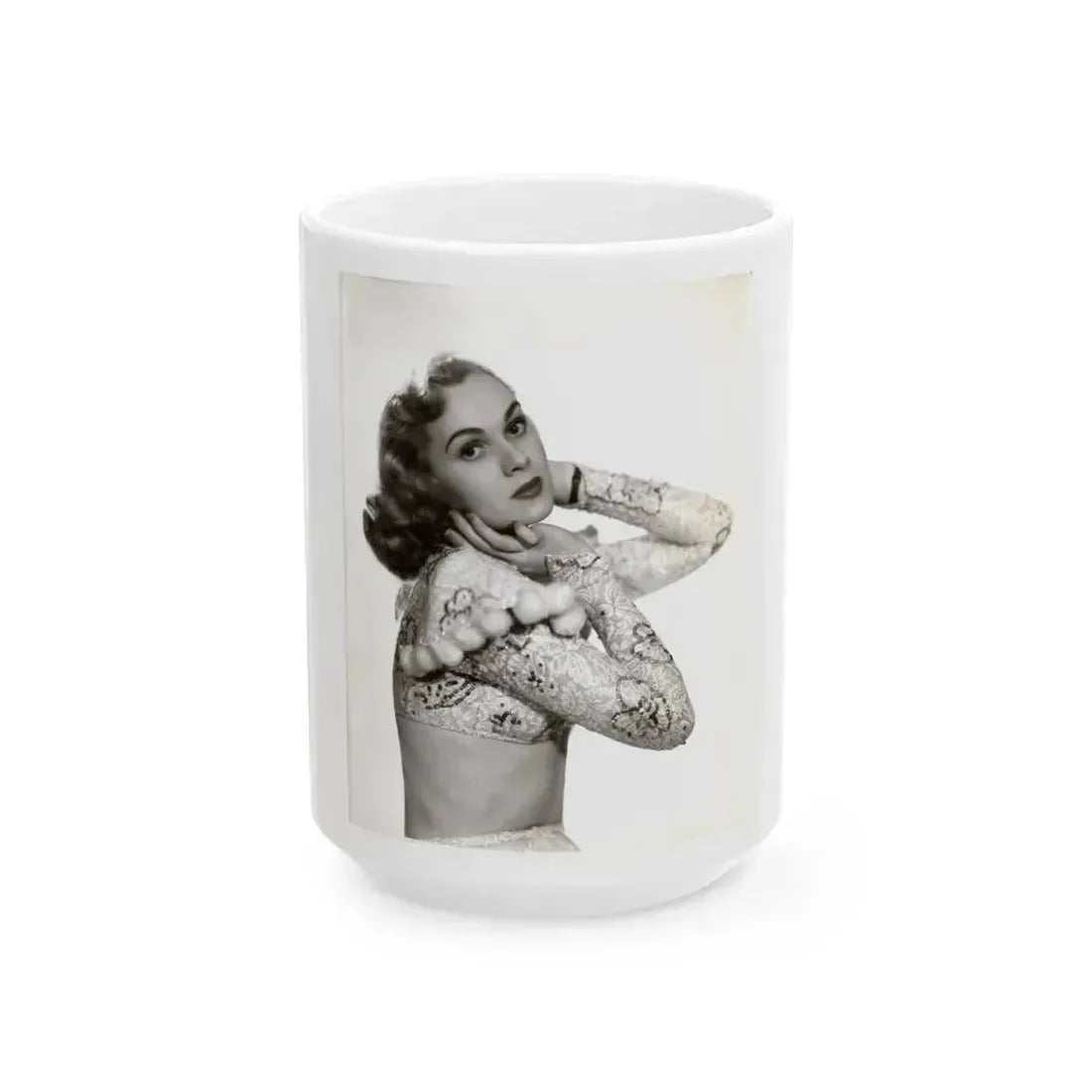 Adele Jergens #285 - 8x10 Vinatge B&W Waist to Head Glamour Photo Showgirl to Chorus Girl from 7-10-38 (Vintage Female Icon) White Coffee Mug 15oz - Go Mug Yourself