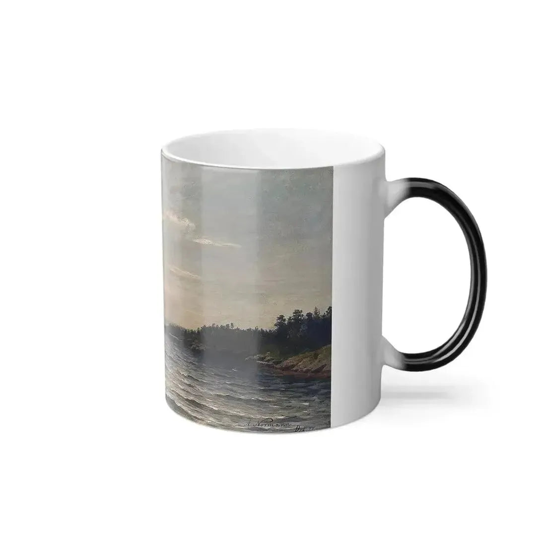 Adelsteen Normann (1848-1918) Sailing ship in coastal landscape - Color Changing Mug 11oz - Go Mug Yourself