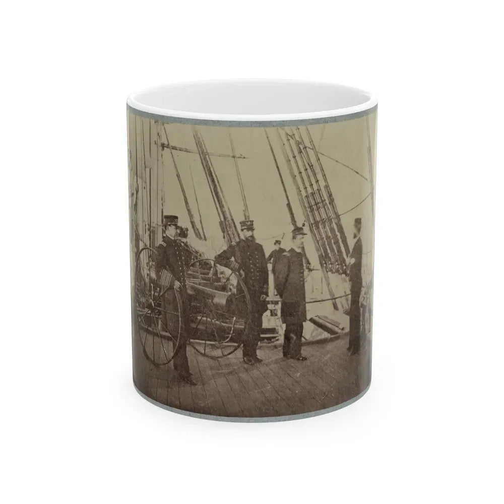 Admiral Farragut And Captain Drayton On Deck Of U.S. Frigate Hartford (U.S. Civil War) White Coffee Mug 11oz - Go Mug Yourself
