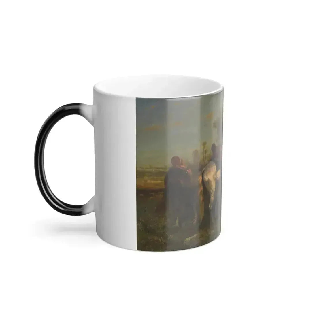 Adolf Schreyer (1828-1899) Two Reclining Arabs and Two Tetherd Horses - oil on canvas - Color Changing Mug 11oz - Go Mug Yourself