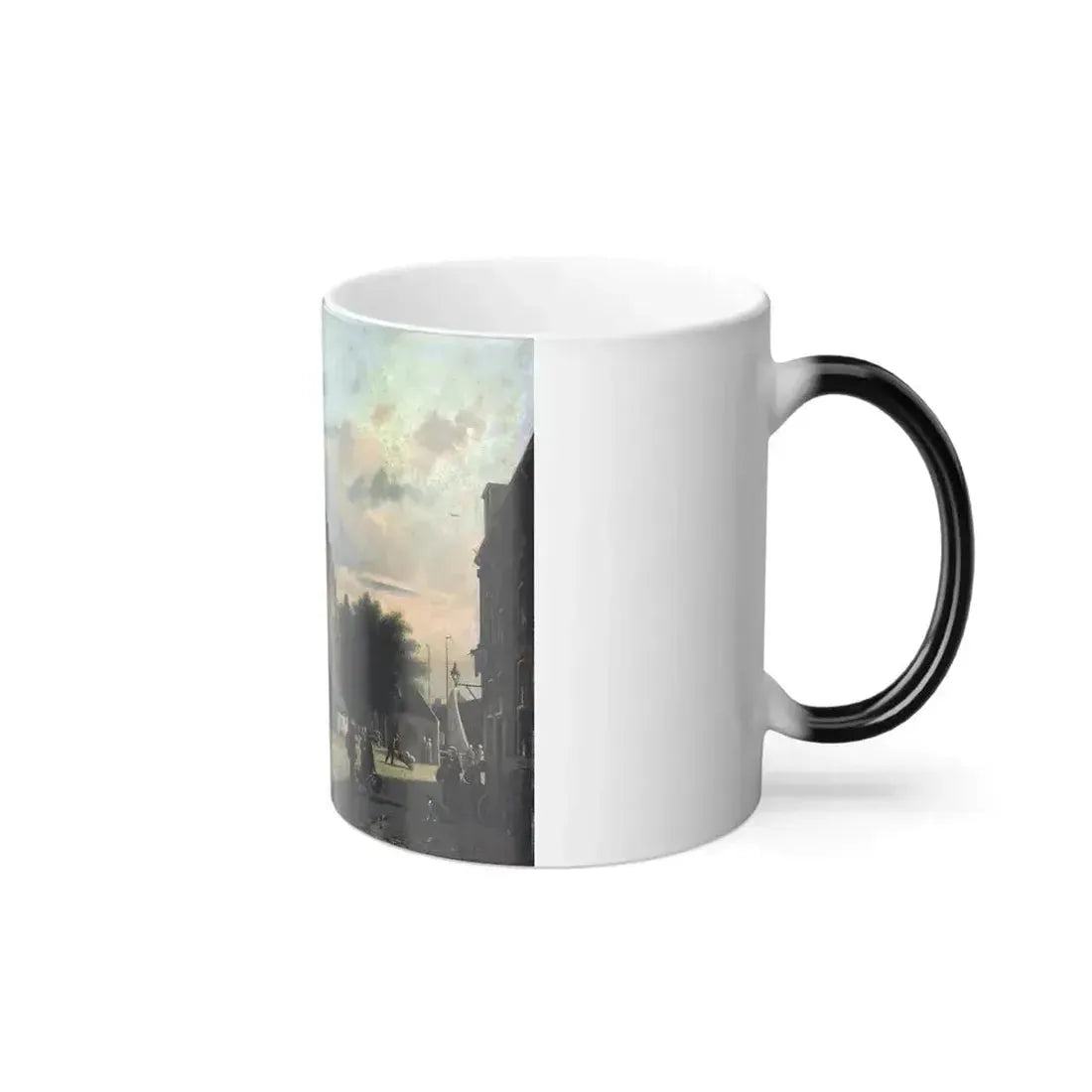 Adrianus Eversen (1818-1897) Figures in a Dutch town - Oil on Canvas - Color Changing Mug 11oz - Go Mug Yourself