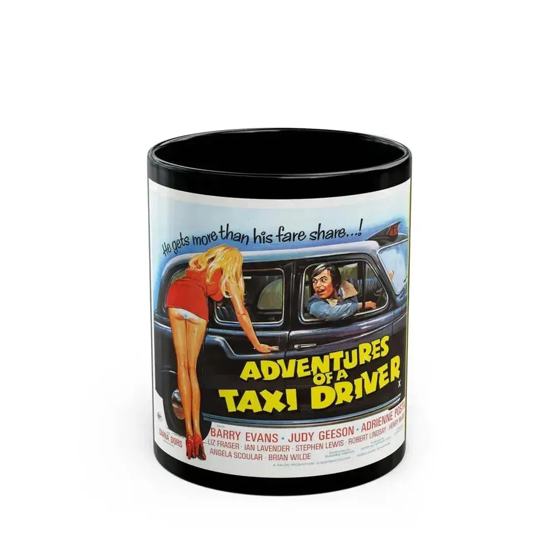 ADVENTURES OF A TAXI DRIVER 1976 Movie Poster - Black Coffee Mug 11oz - Go Mug Yourself